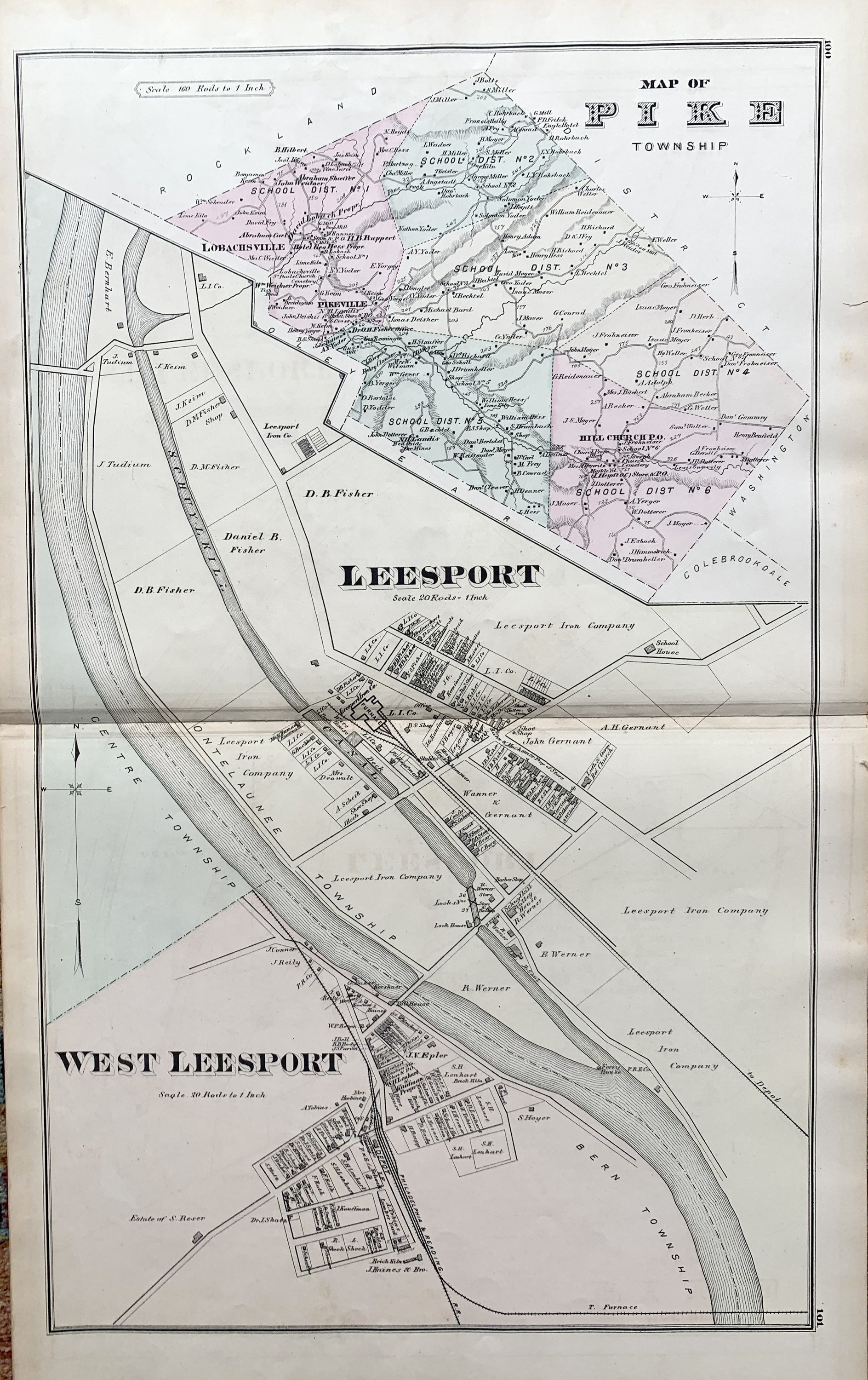 Leesport Map Original 1876 Berks County Pennsylvania Atlas Etsy.de