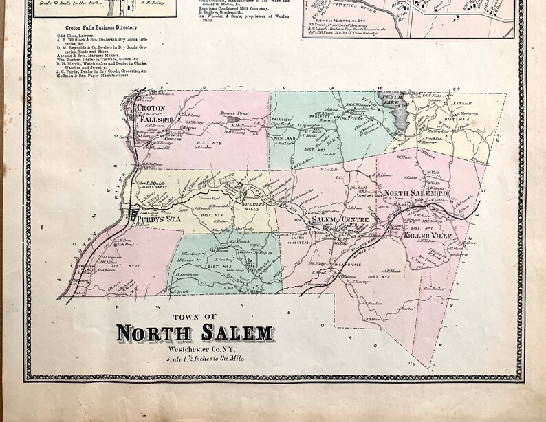 North Salem Map, Original 1867 New York State Atlas Map, Westchester