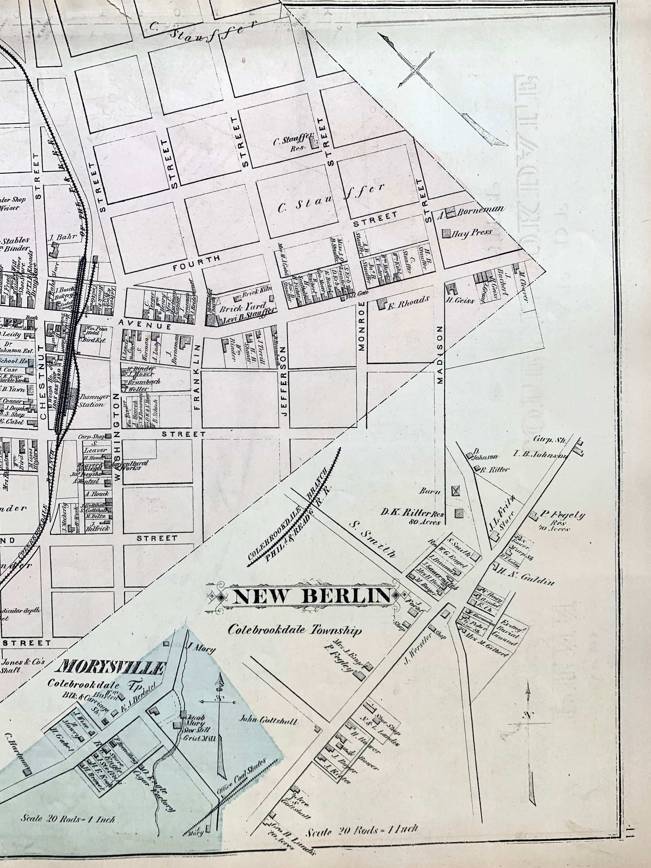 Boyertown Map Original 1876 Berks County Pennsylvania Atlas Etsy