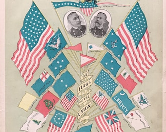 Flags of the Union print, Antique flags, Liberty or Death, Stars and Stripes