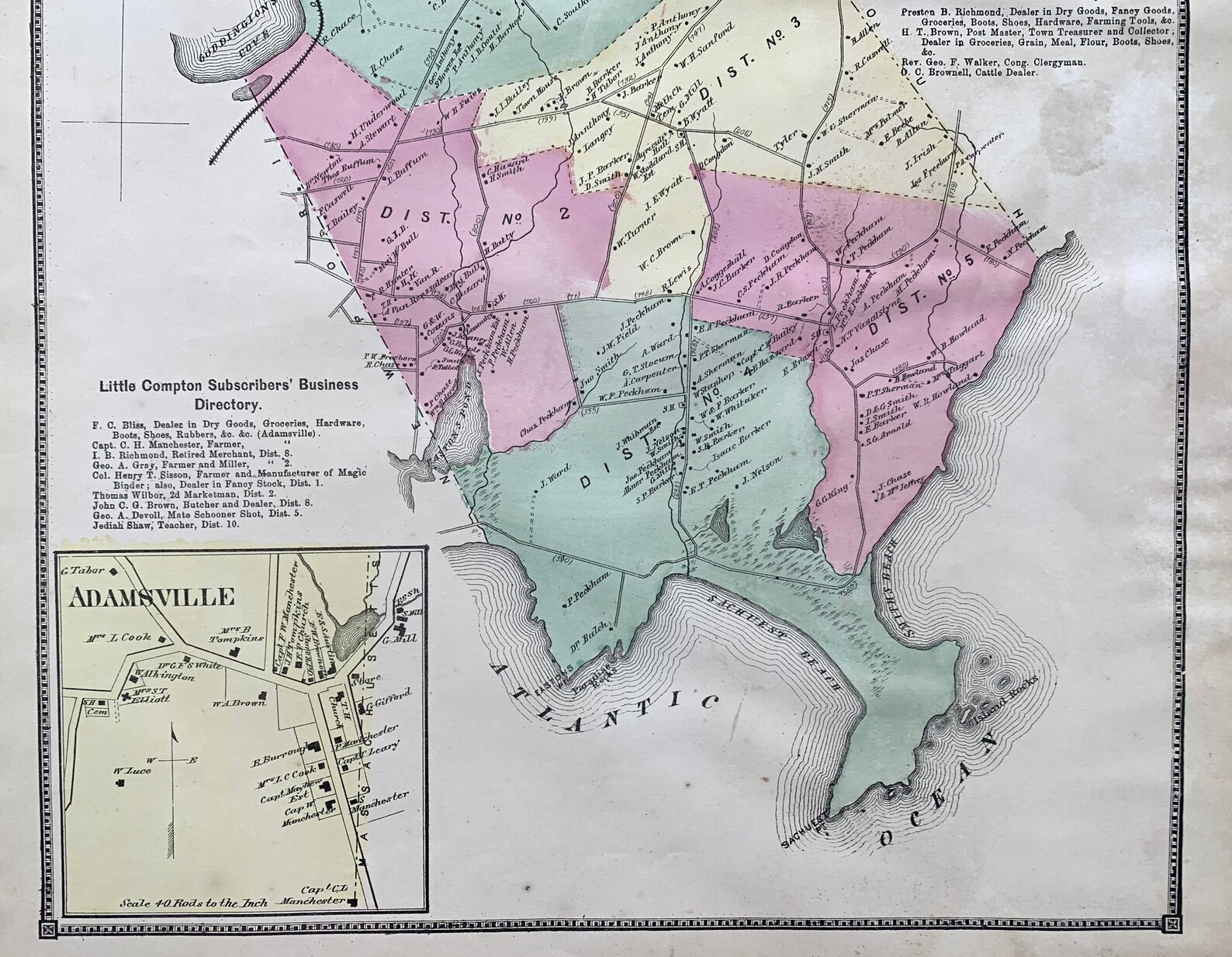 Middletown Rhode Island Map, Original 1870 State of Rhode Island Atlas, Newport County