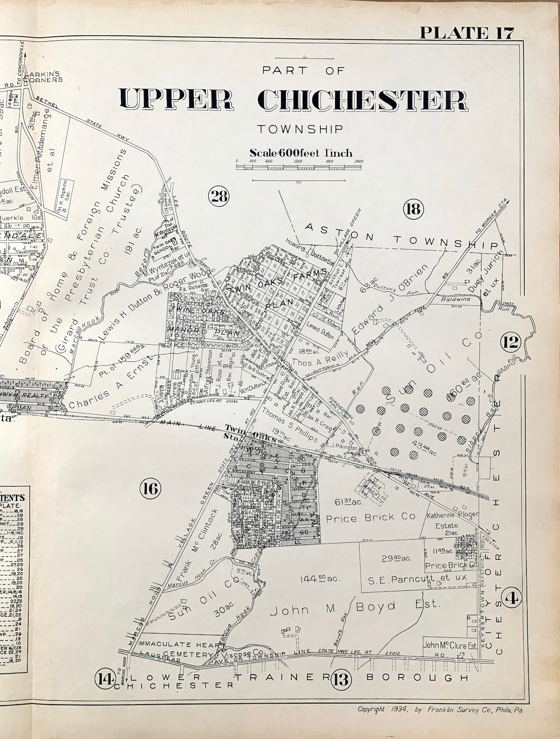 Upper Chichester Township map Original 1934 Delaware County Etsy