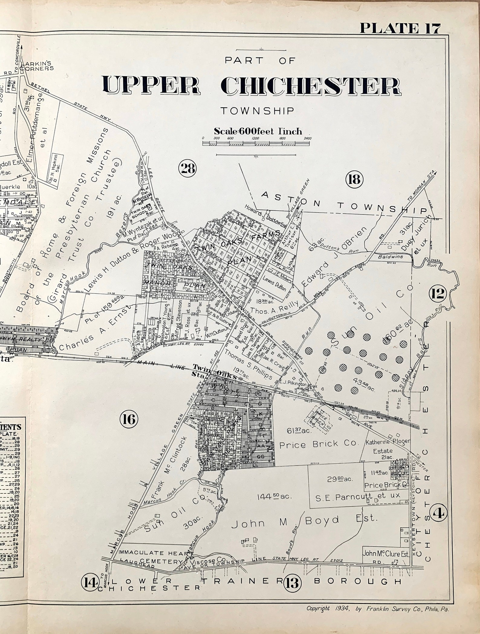 Upper Chichester Township Map Original 1934 Delaware County Etsy