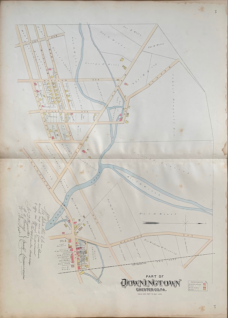 Downingtown Map, Original 1883 Chester County Pennsylvania Farm Atlas 