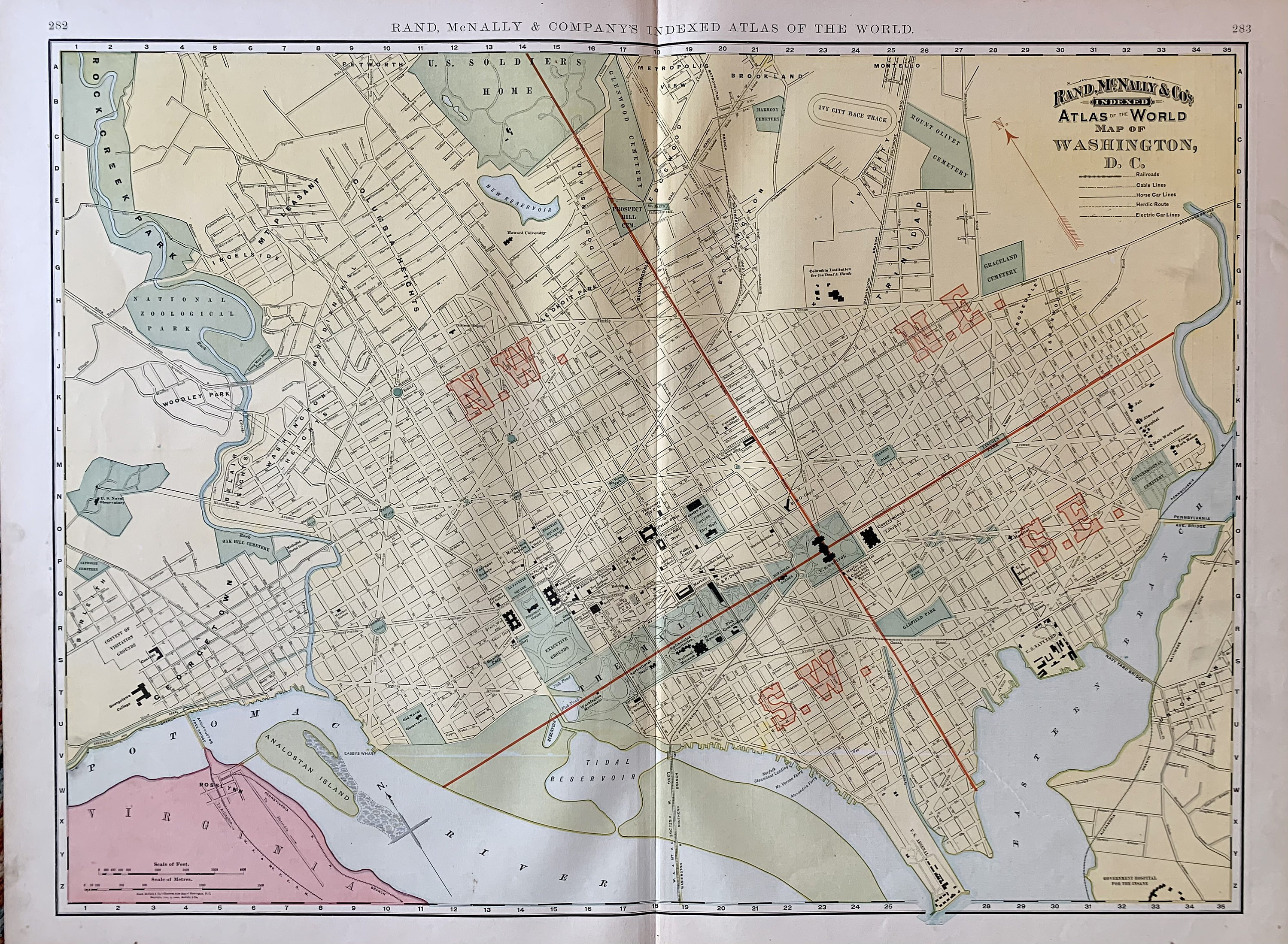 Washington DC Map, Original 1892 Rand Mcnally Atlas, the Mall