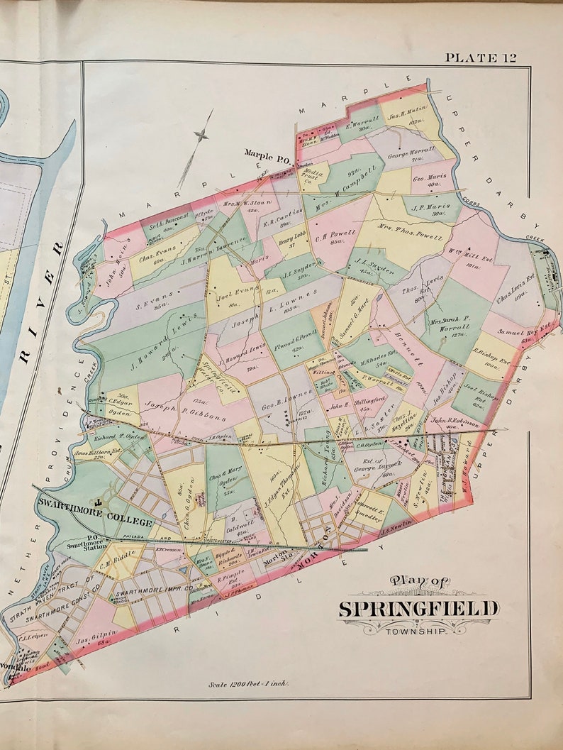 Springfield Township Map, Original 1892 Delaware County Atlas Map ...