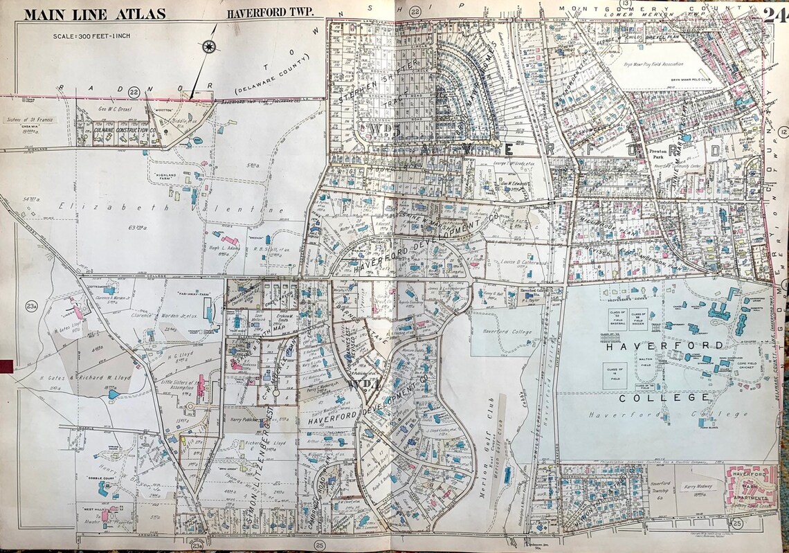 1947 Haverford Township Map Original Main Line Pennsylvania Etsy