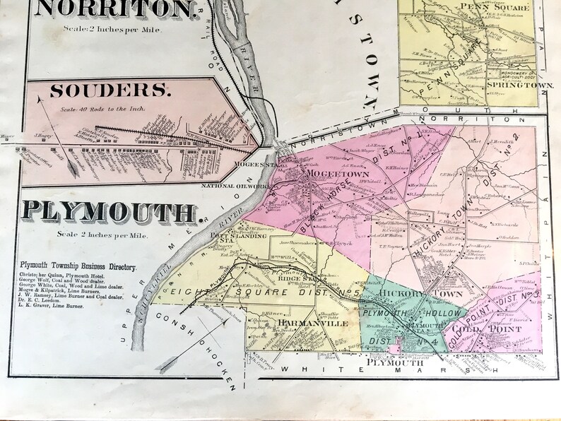 Norriton Township Map Original 1871 Montgomery County Atlas Etsy