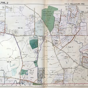 May include: A vintage map of a section of Willstown Township, Pennsylvania, showing property lines, roads, and the names of residents. The map is labeled "Main Line, Vol. 2" and "Part of Willstown Twp." The scale is 600 feet to the inch.