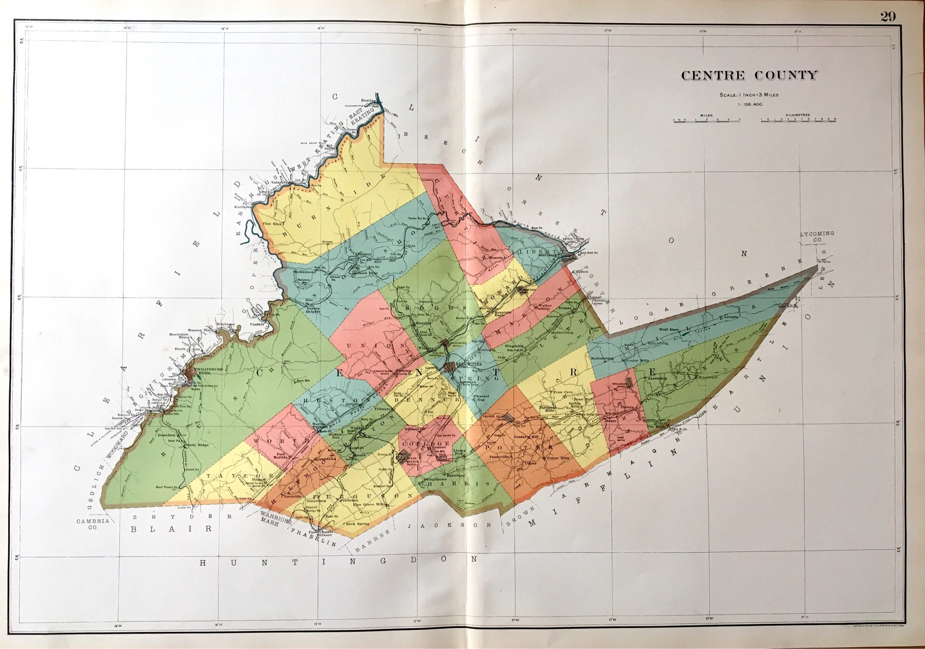 Original 1900 Atlas Map of Centre County Pennsylvania From the Etsy UK