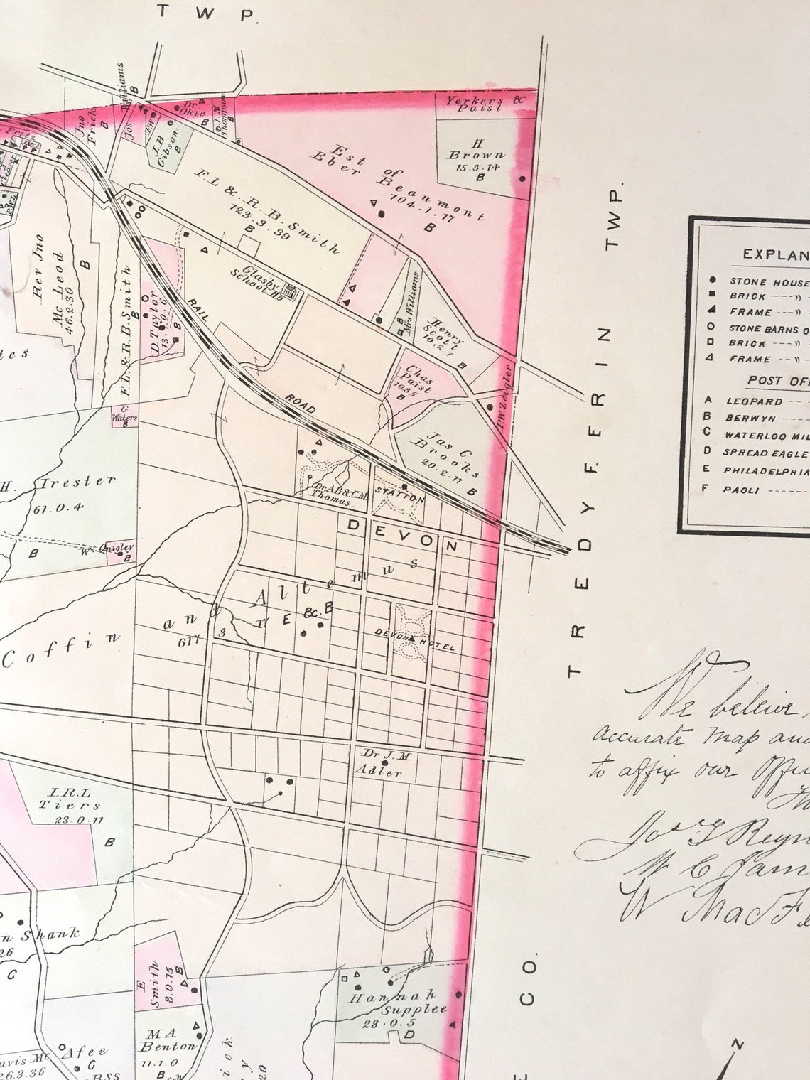 Easttown Township Map Chester County Pennsylvania Farm Atlas Etsy