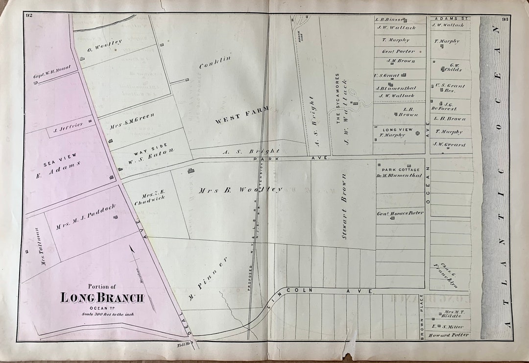 Long Branch Map, Original 1873 Monmouth County, New Jersey Atlas, Elberon Etsy