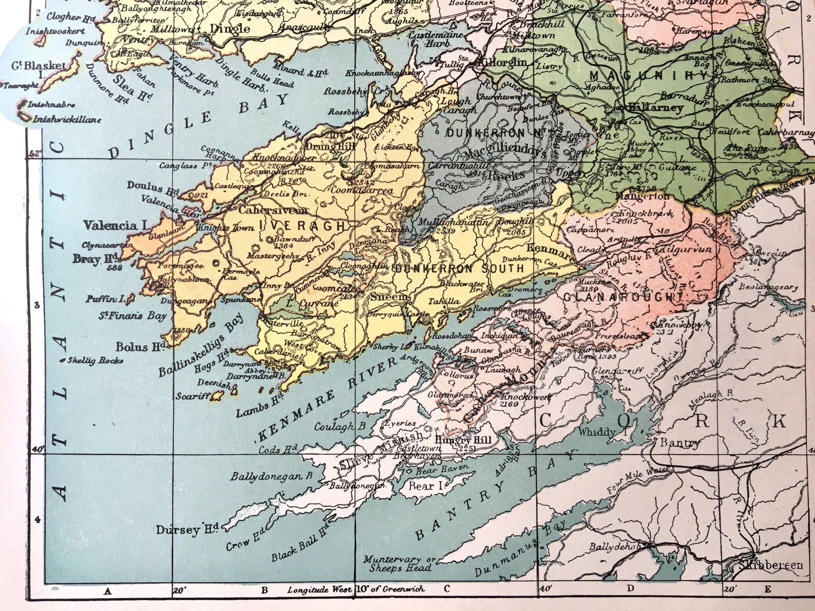 County of Kerry Original 1898 Ireland Atlas map Dingle Bay | Etsy