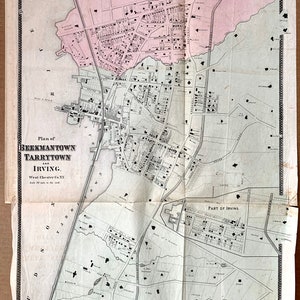 Beekmantown, Tarrytown, Irving Map, Original 1867 New York Atlas map, Westchester County map, hand colored