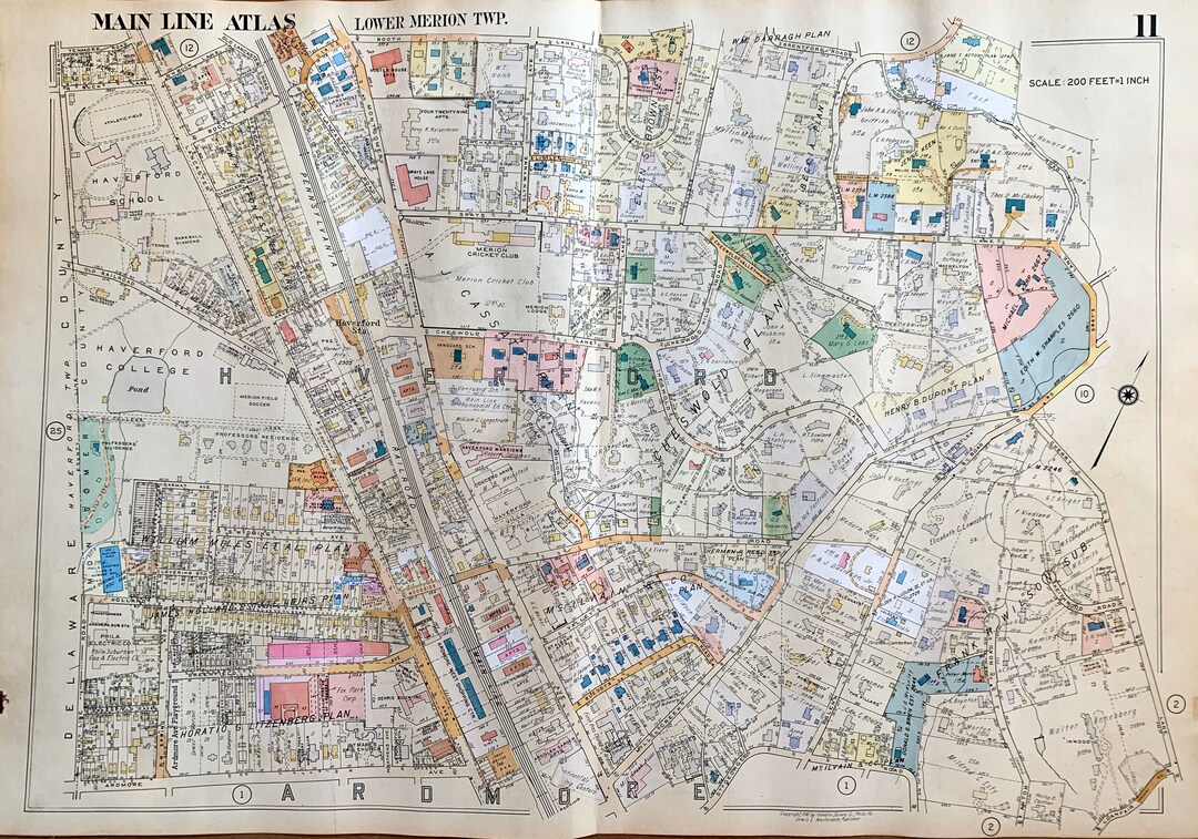 Haverford Map, Original 1961 Pennsylvania Main Line Railroad Atlas