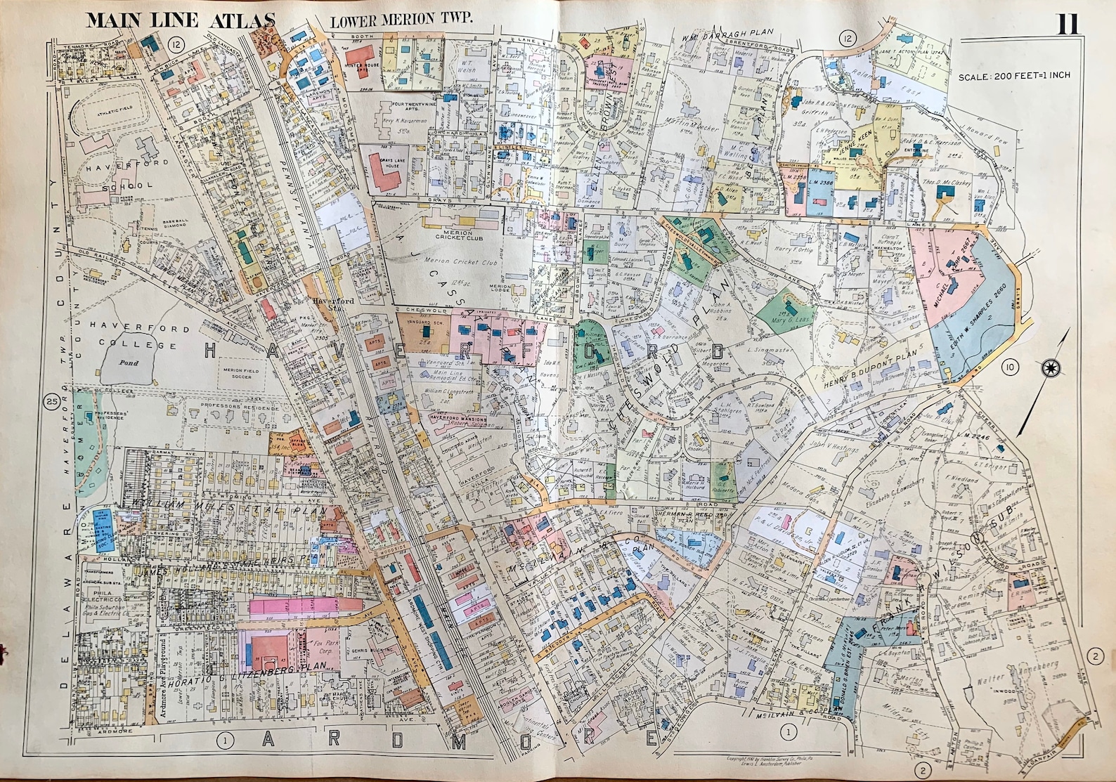 Haverford Map, Original 1961 Pennsylvania Main Line Railroad Atlas