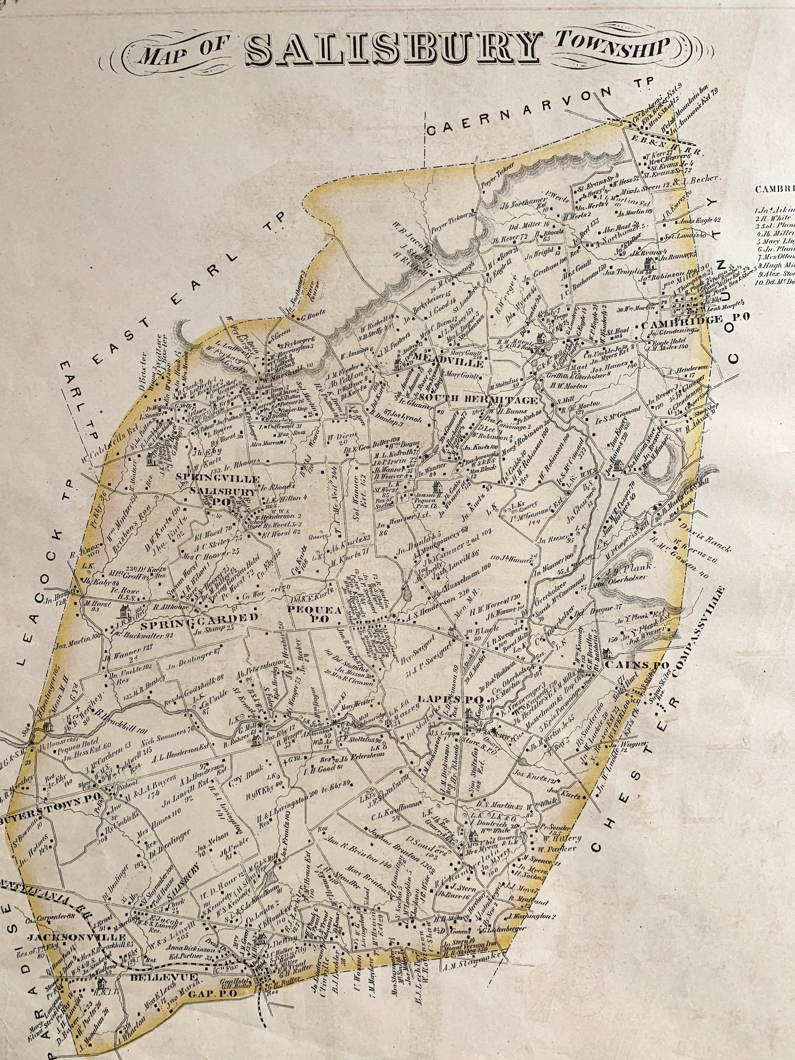 Salisbury Township Map Original 1875 Lancaster County Atlas Etsy