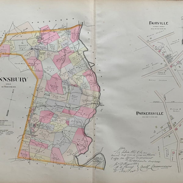Pennsbury Township map, Original 1883 Chester County Pennsylvania Farm Atlas, Chadds Ford