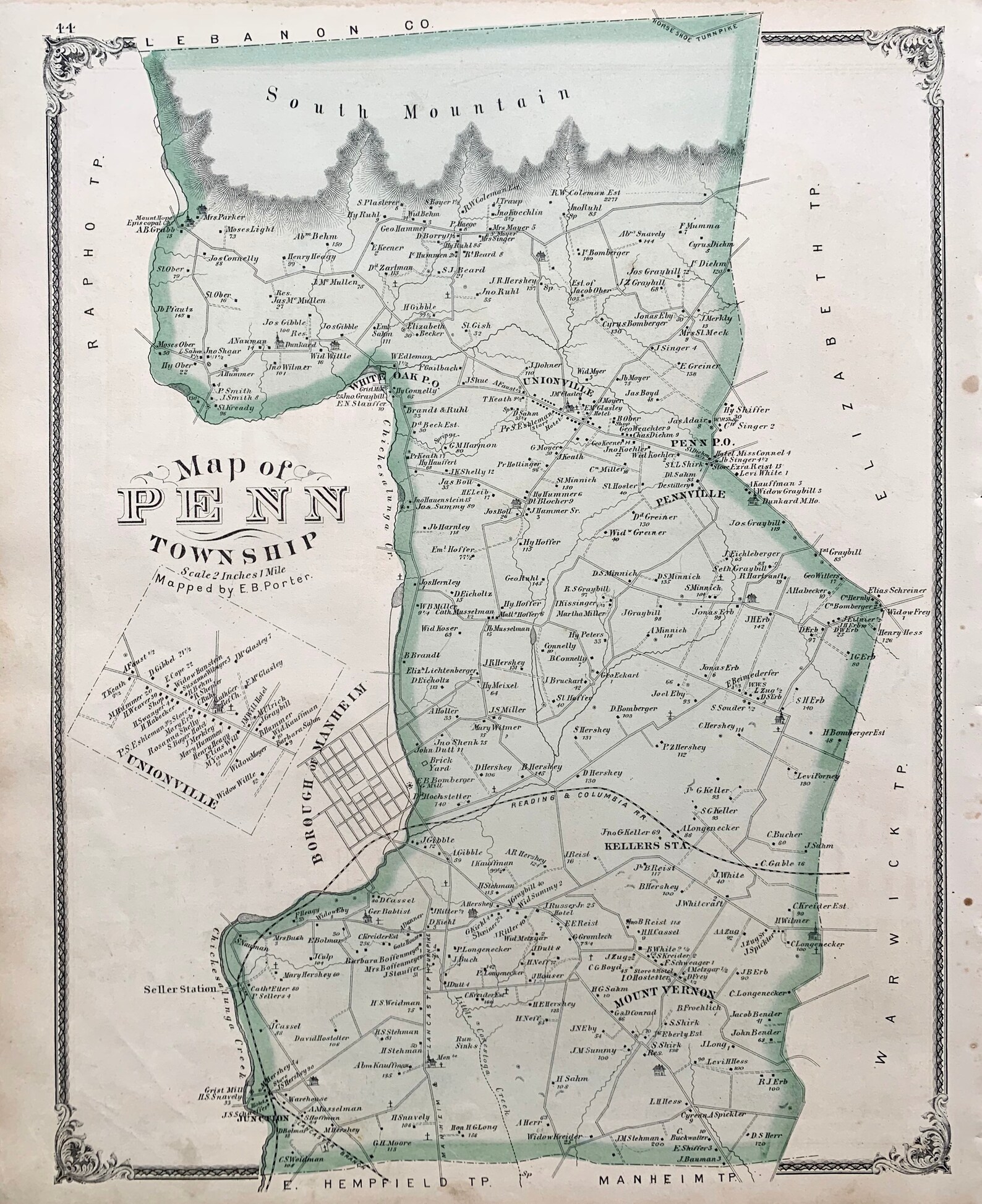 Penn Township Map Original 1875 Lancaster County Atlas Etsy España
