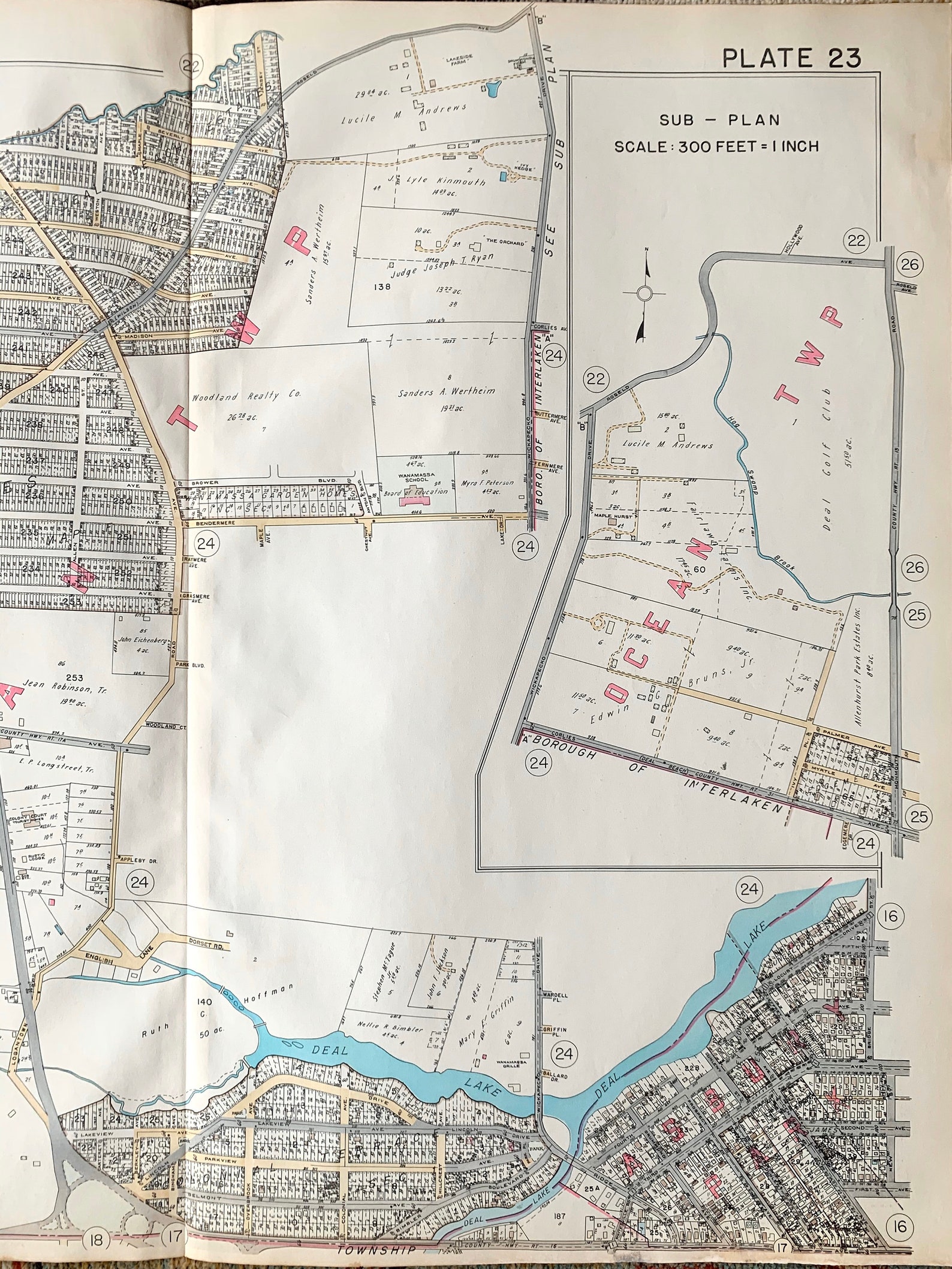 Ocean Township Map Original 1941 Monmouth County Atlas Map Etsy