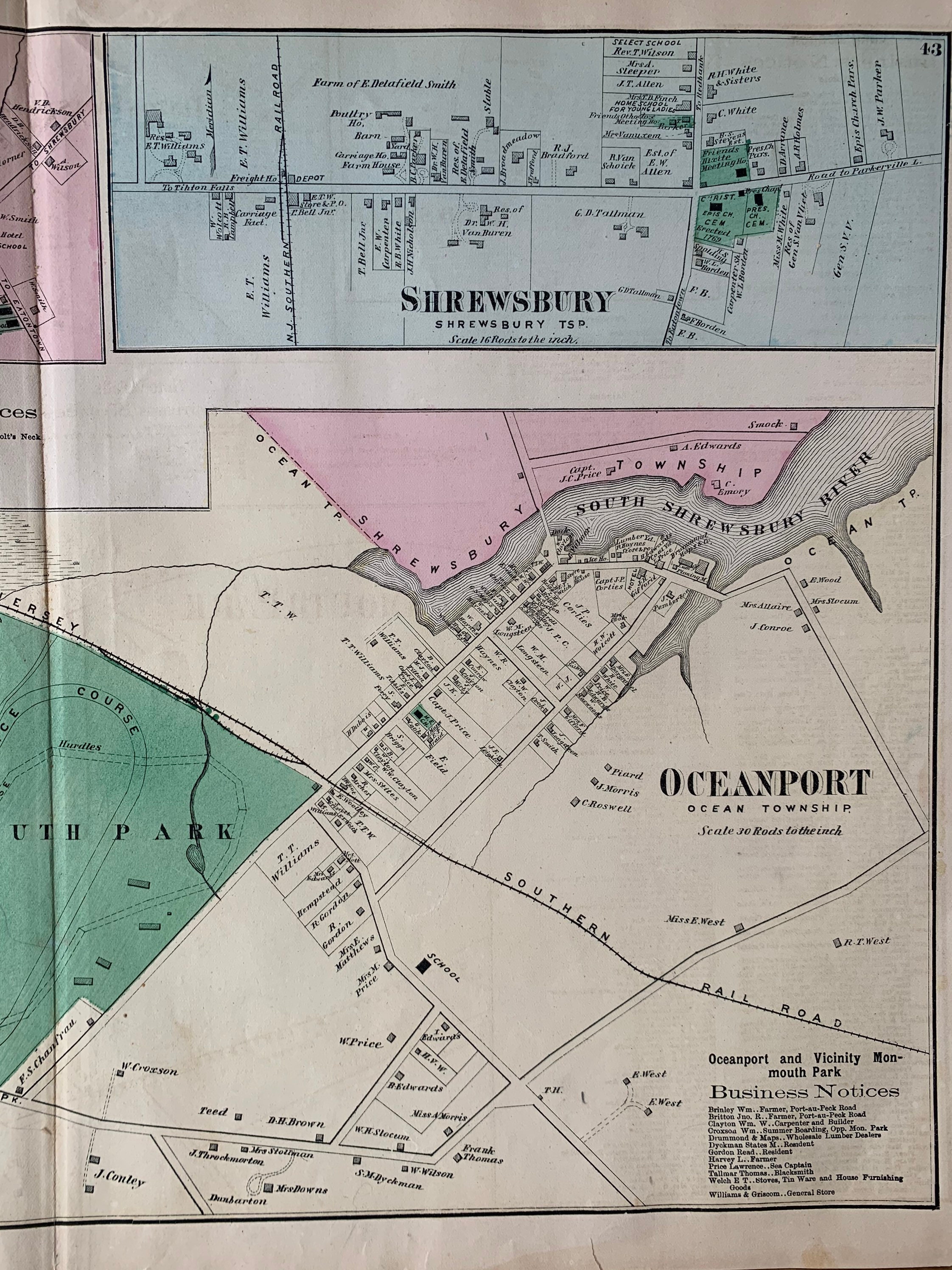Monmouth Park Map Original 1873 Monmouth County Atlas Etsy