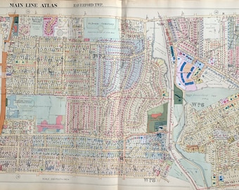 Haverford Township map, Havertown map, Original 1961 Main Line Pennsylvania Railroad atlas, South Ardmore, Wynnewood