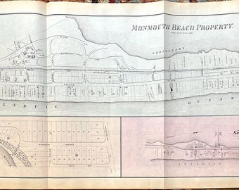 Monmouth Beach Map, Original 1878 New Jersey Shore Atlas, Seabright, Monmouth County