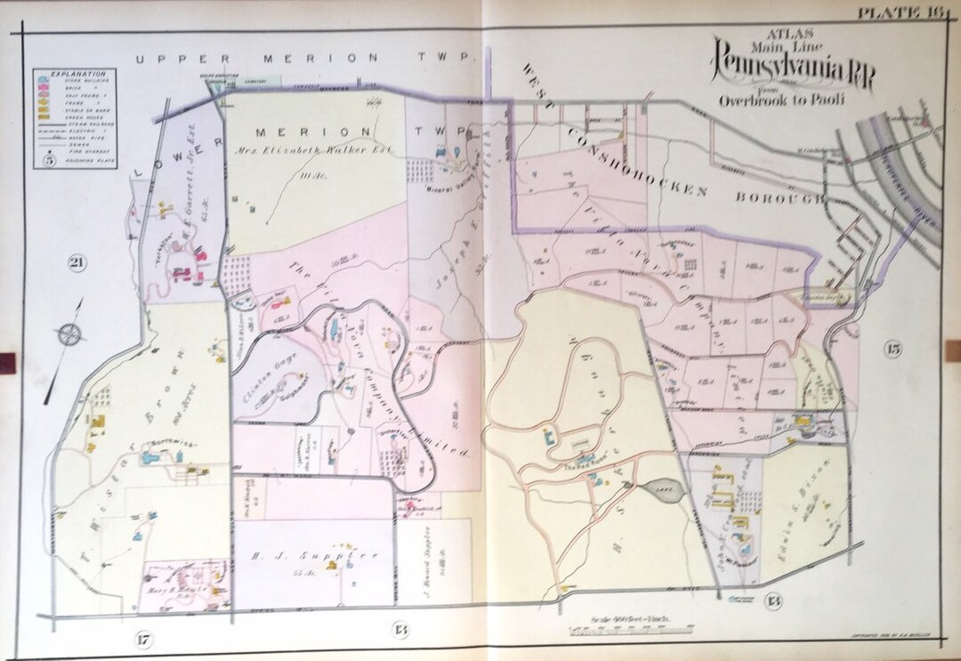 Gladwyne Map, West Conshohocken Map, Original 1908 Main Line ...