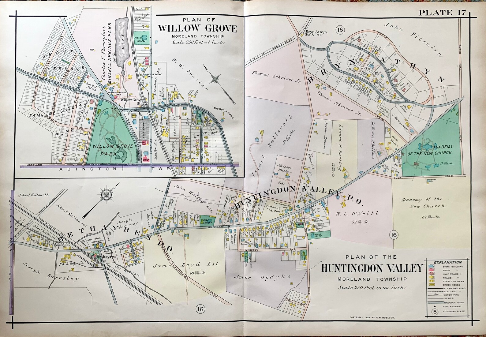 Willow Grove Map, Original 1909 North Penn Atlas, Moreland Township