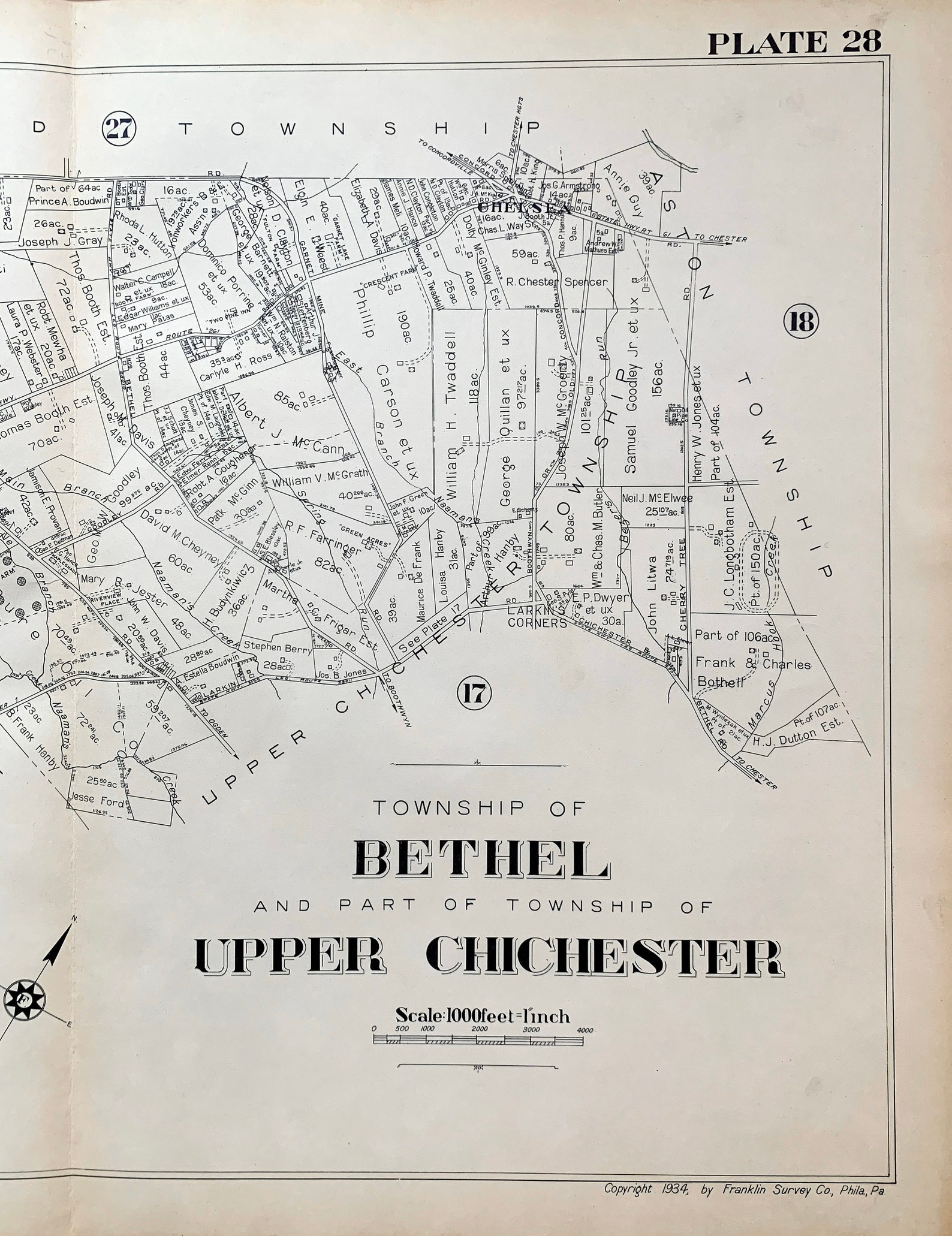 Bethel Township Map Upper Chichester Map Original 1934 Etsy