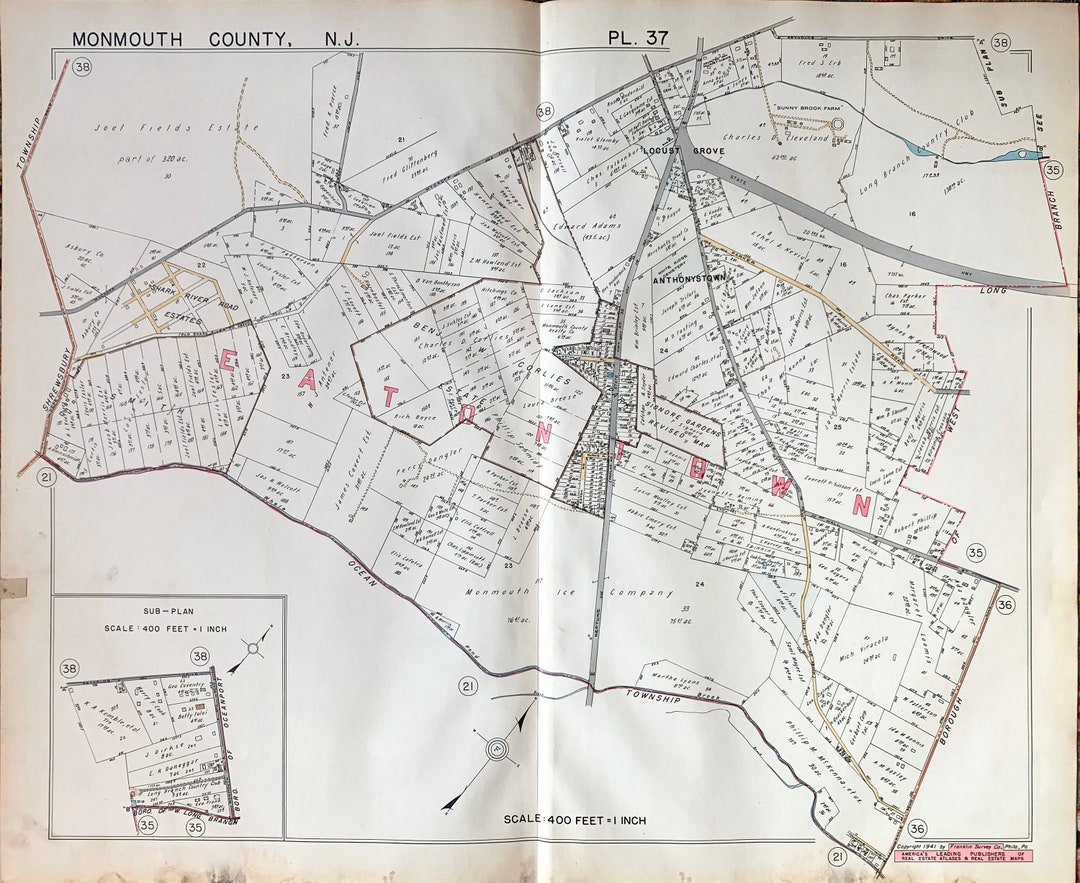 Eatontown Map Locust Grove Map Original 1941 Monmouth County Etsy