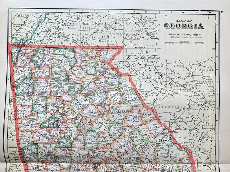 Georgia Map Original 1887 Crams Atlas the Peach State - Etsy