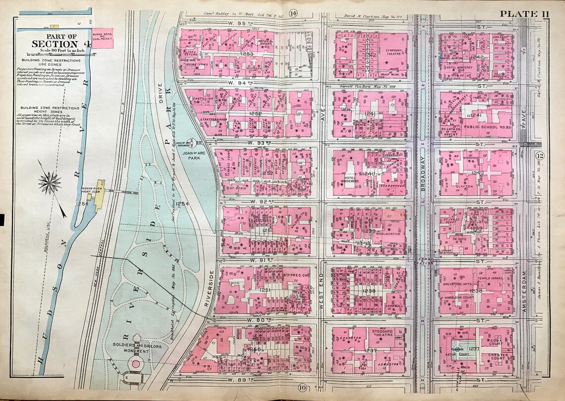 Upper West Side Map, Original 1930 Manhattan Borough Atlas, New York ...
