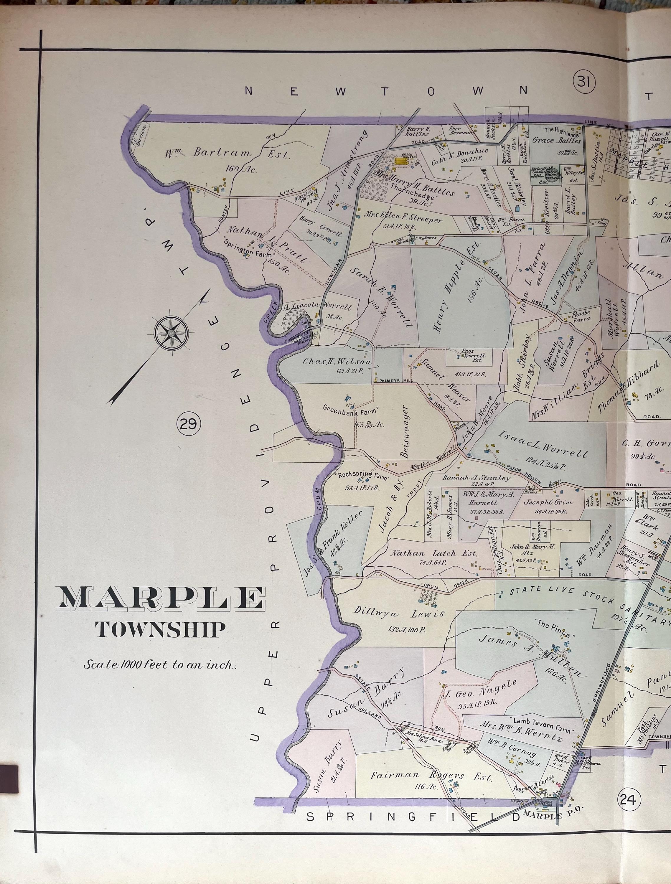 Marple Township Map, Original 1909 Delaware County Atlas, Broomall Map ...