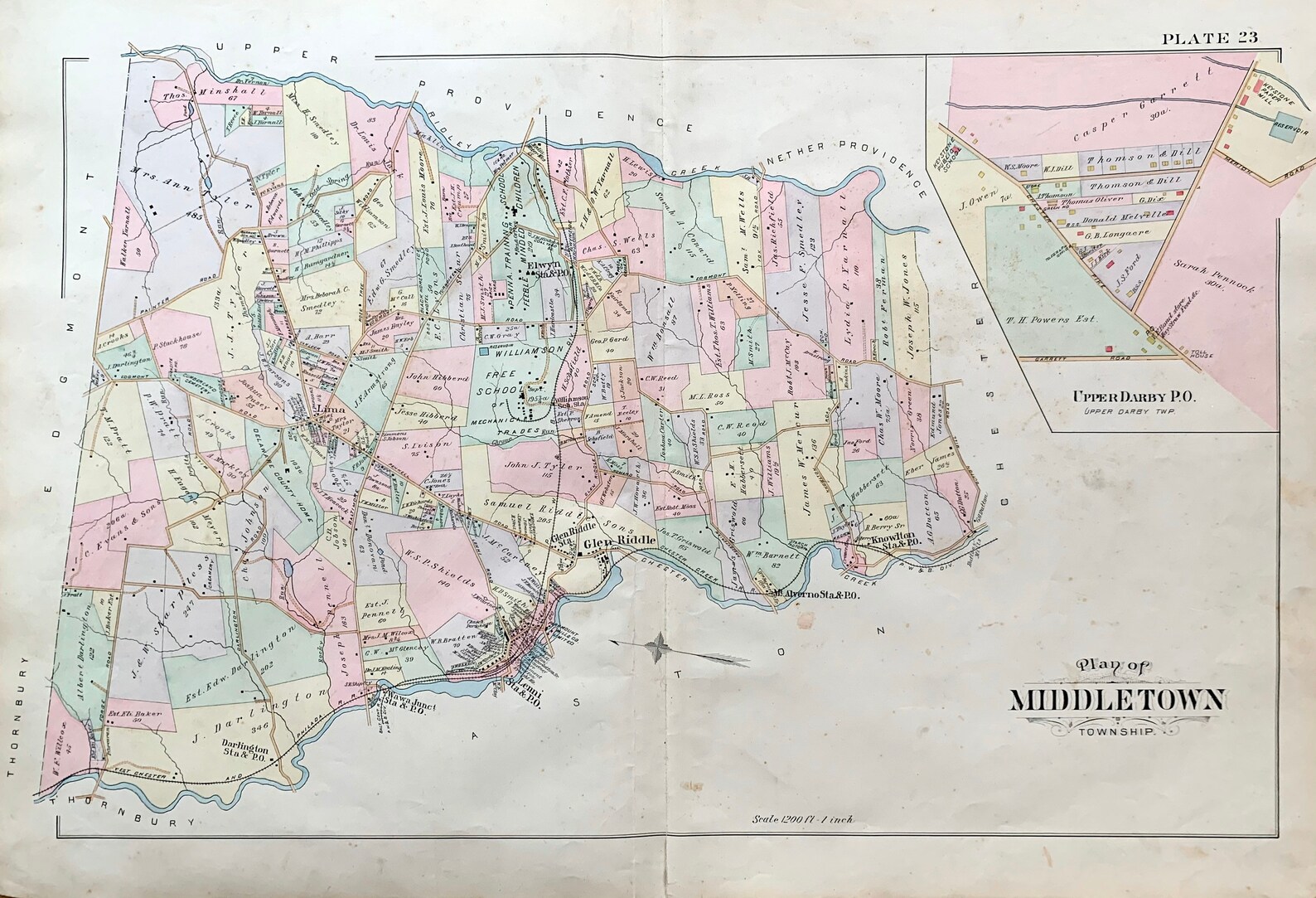Middletown Township Map Original 1892 Delaware County Etsy
