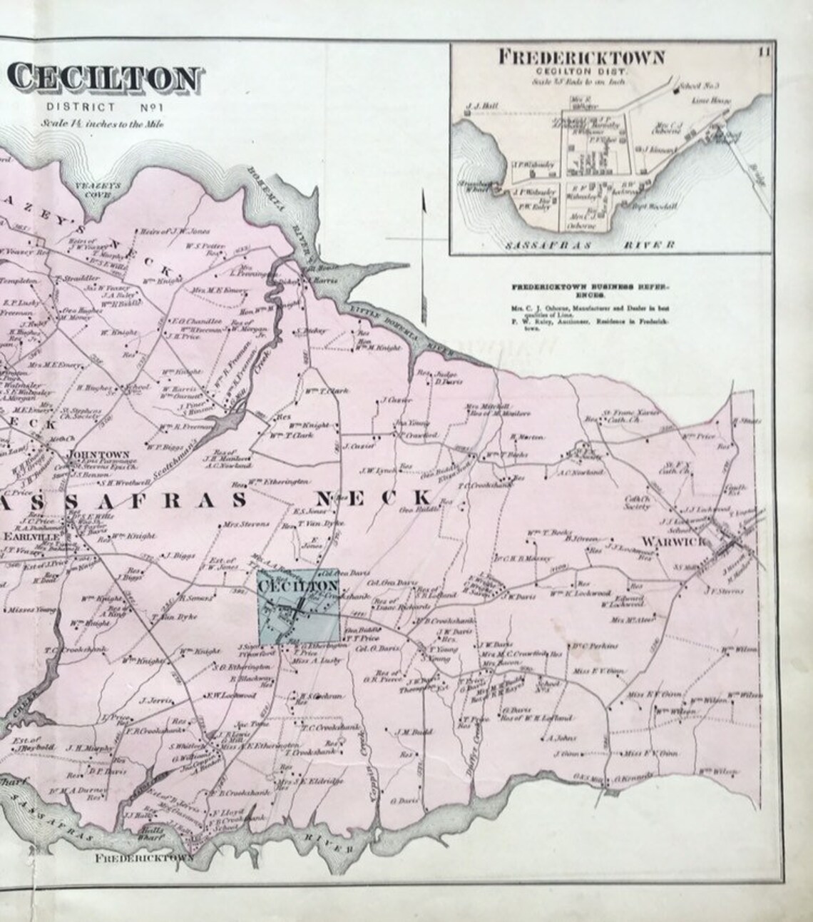 Cecilton Map Cecil County Maryland Atlas Map Original 1877 Etsy