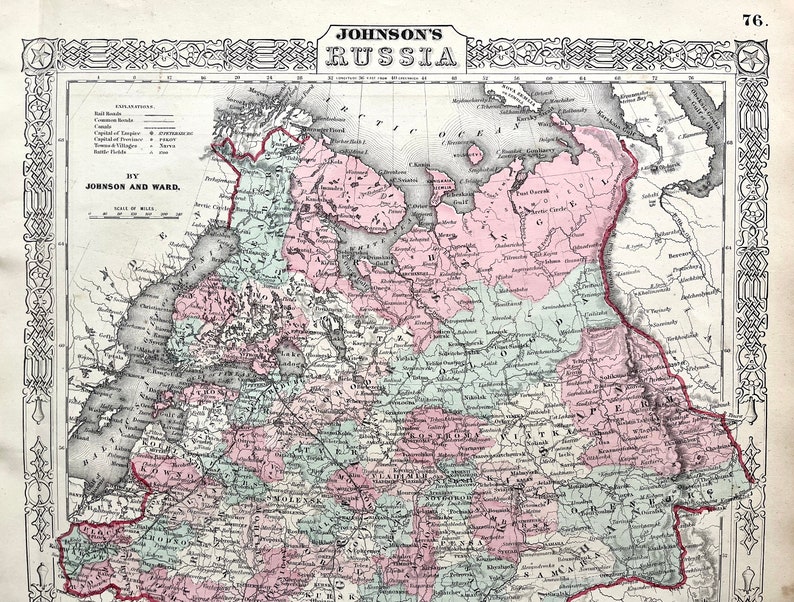 Antique Russia Map, Original 1868 Johnson and Ward Atlas, Moscow, image 2