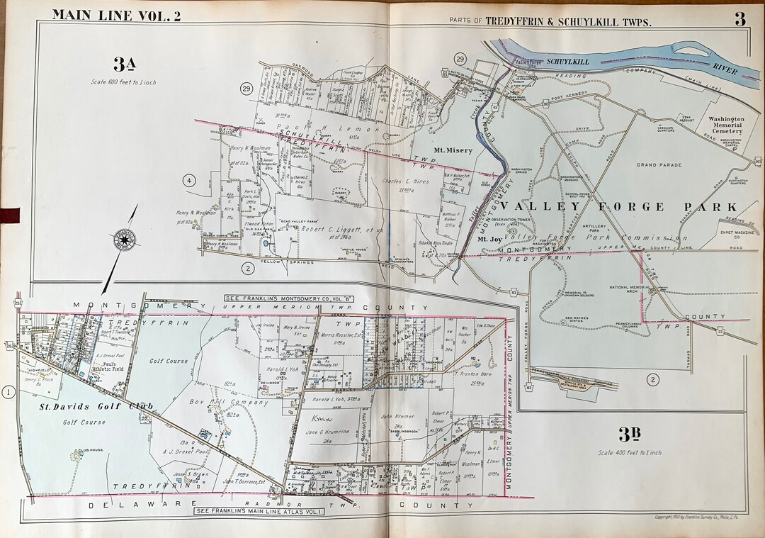 Tredyffrin Township Map, Original 1950 Franklins Survey Main Line Atlas ...