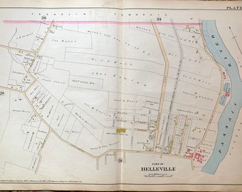 Belleville Township map, Original 1890 Essex County Atlas, Passaic River