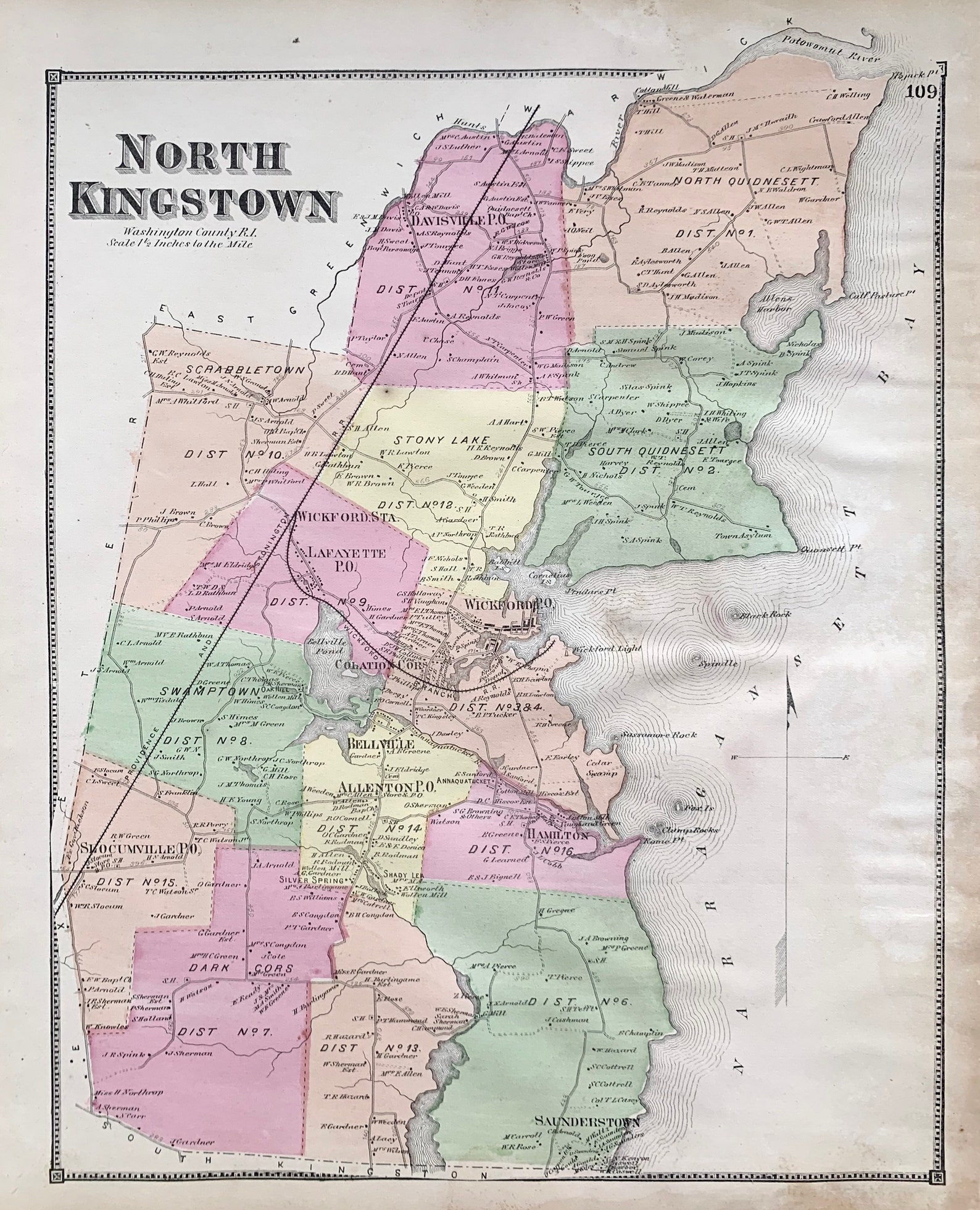 North Kingston Map Original 1870 Rhode Island Atlas Etsy