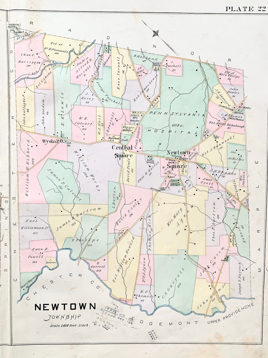 Marple Township Map Original 1892 Delaware County Etsy