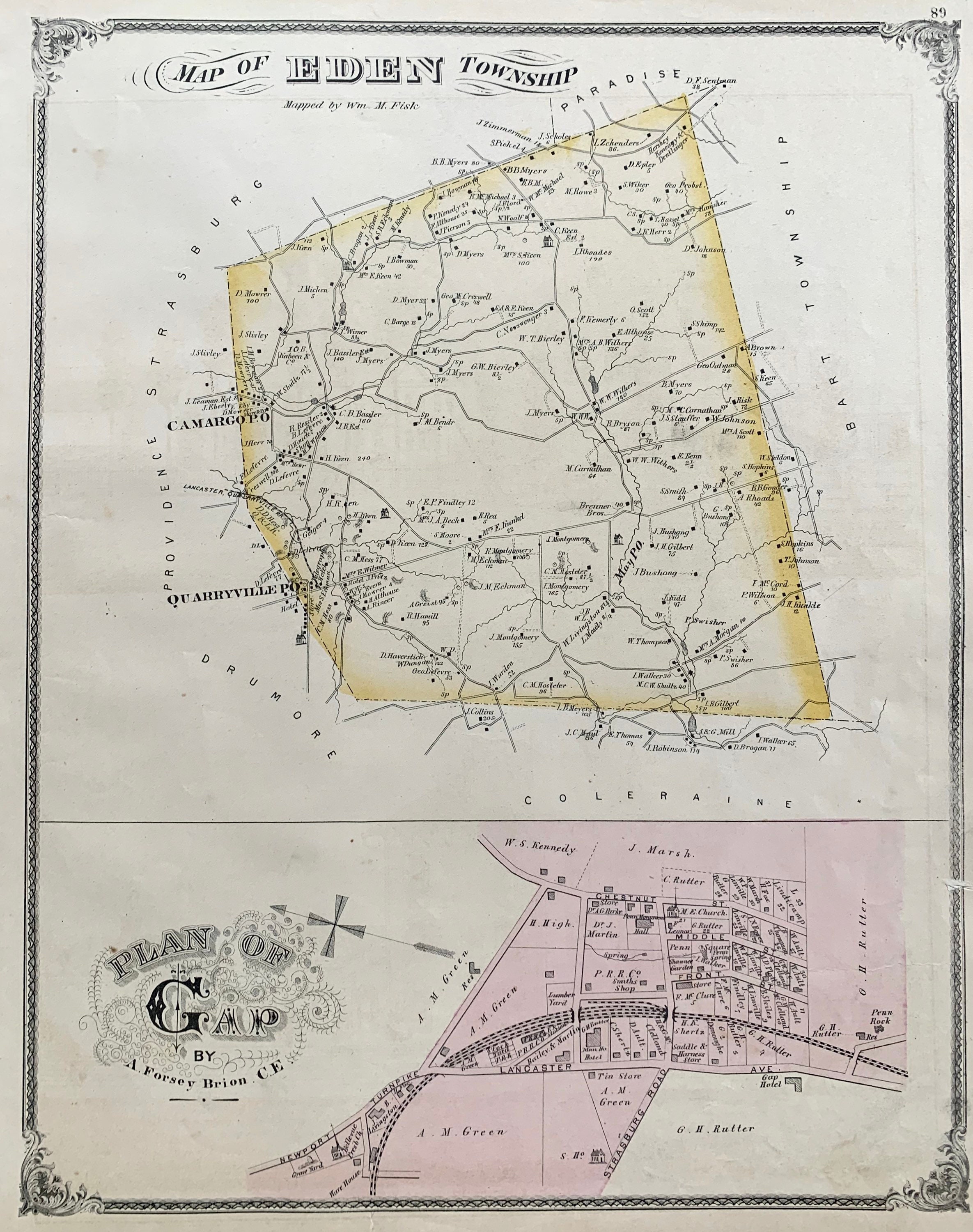 Ephrata Township Map, Original 1875 Lancaster County Atlas, Eden