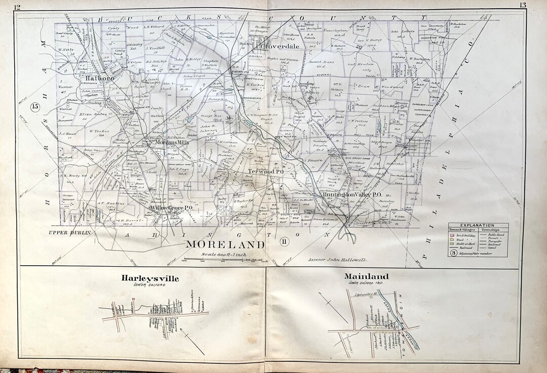 Moreland Township Map, Original 1893 Montgomery County Atlas, Willow