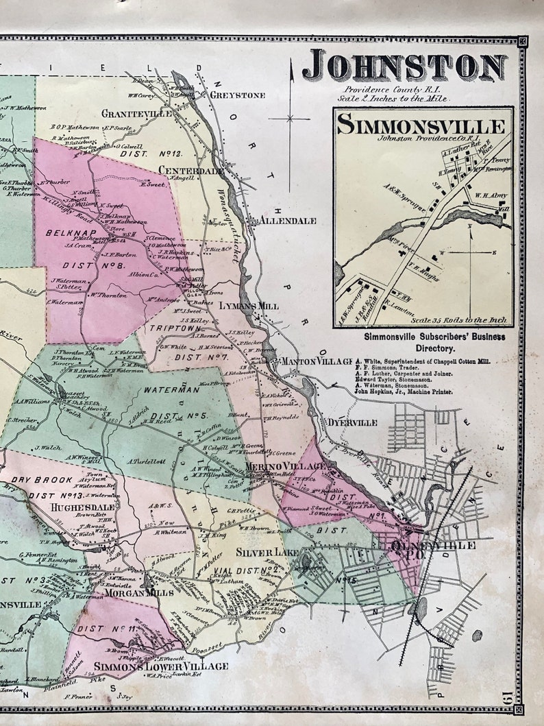 Johnston Map, Original 1870 Rhode Island atlas, Simmonsville, Providence County, Thornton image 2