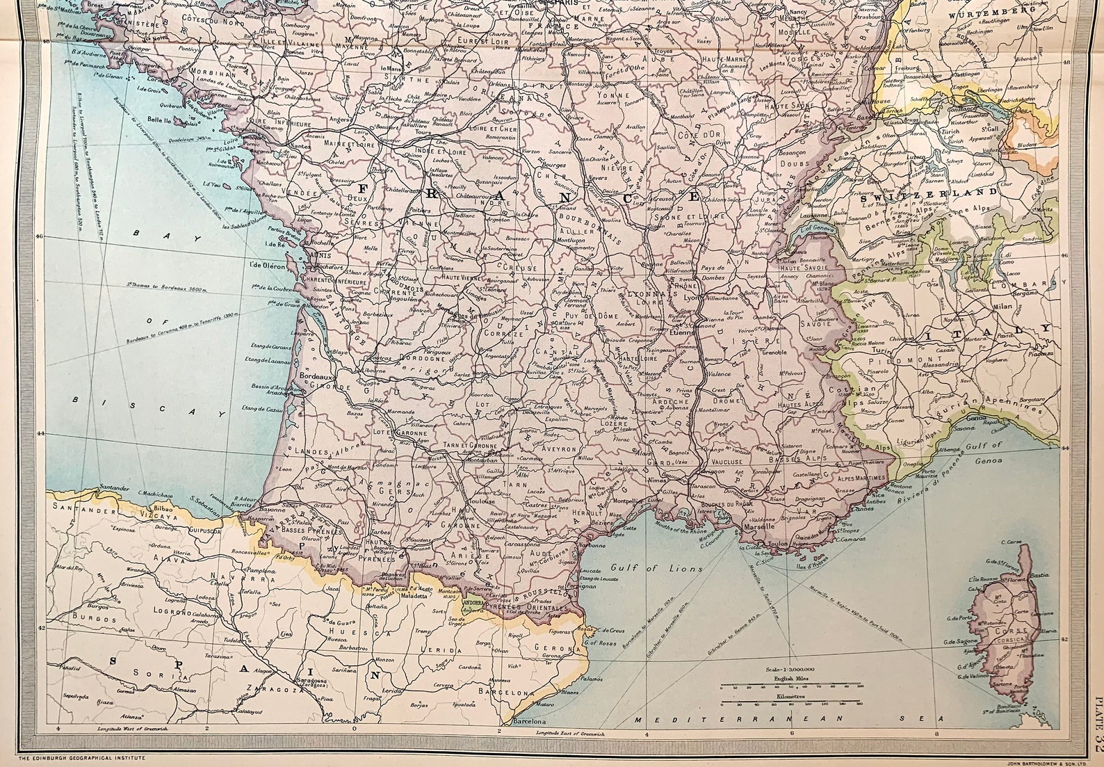 France, Belgium and Holland Map, Original 1922 Times Atlas, Paris ...