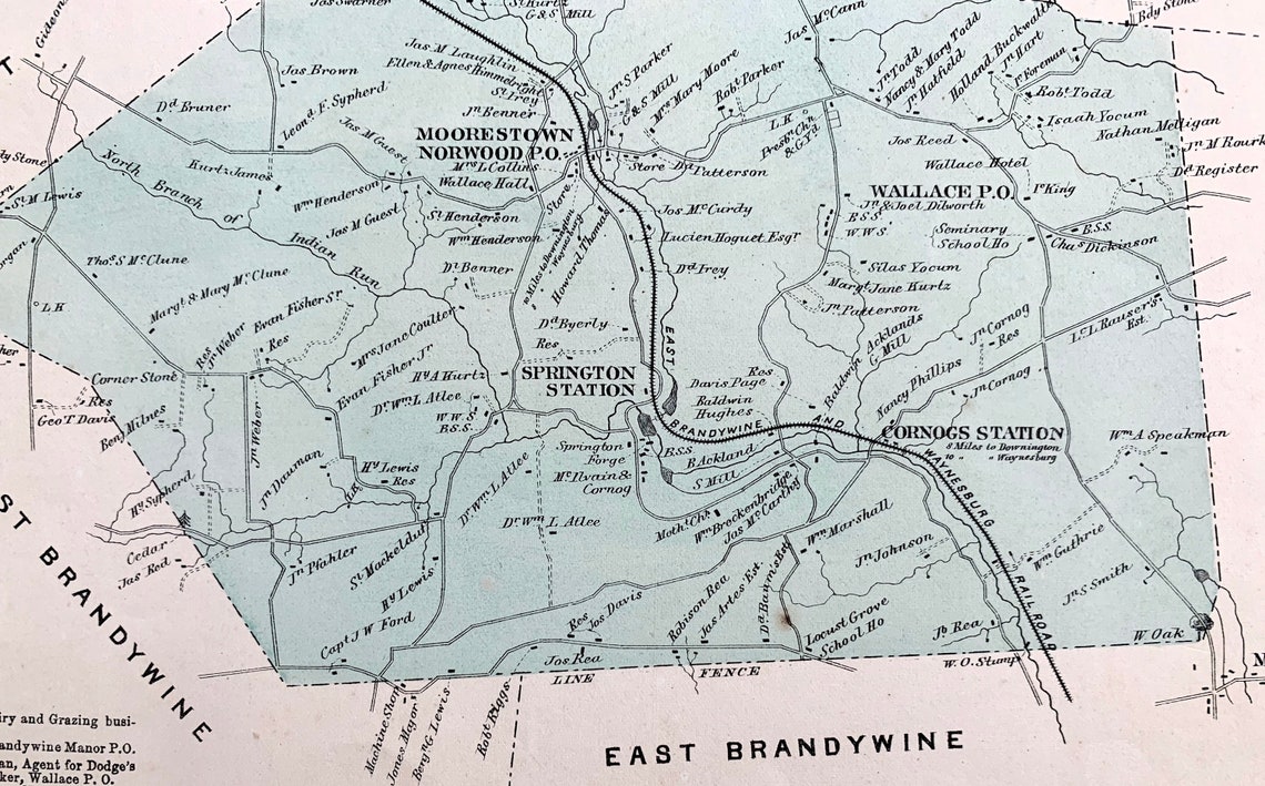 Wallace Township Map Original 1873 Chester County Etsy