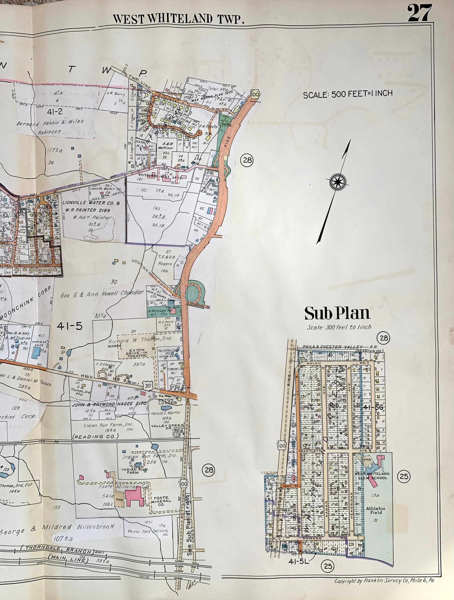 Exton Map, Original 1963 Franklins Atlas, West Whiteland Township ...