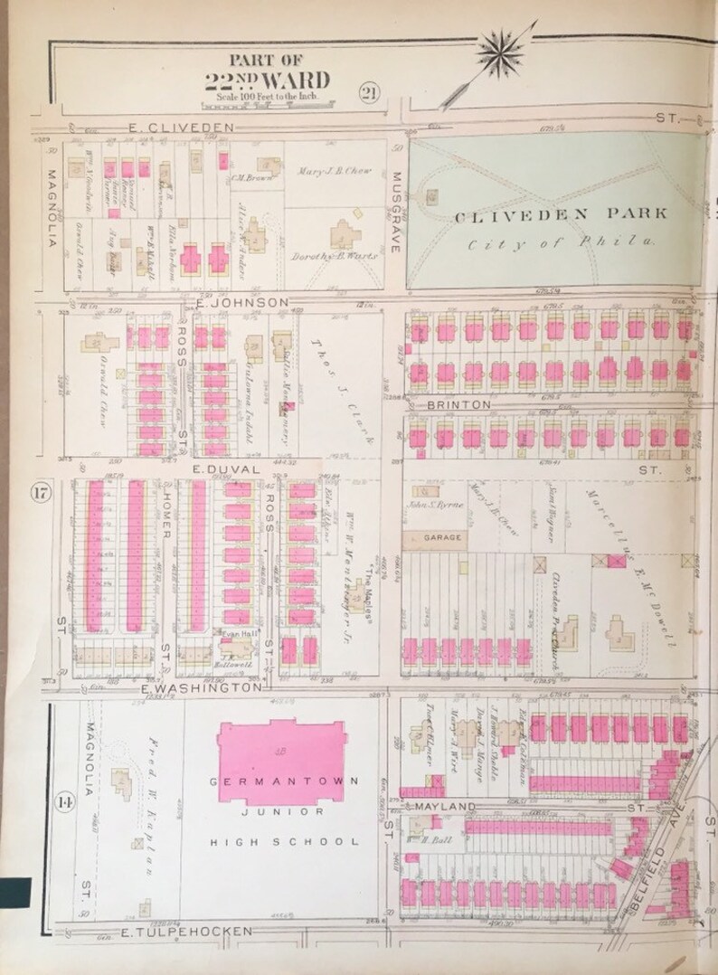 Mt Airy Map City of Philadelphia Atlas Original 1923 Hand - Etsy