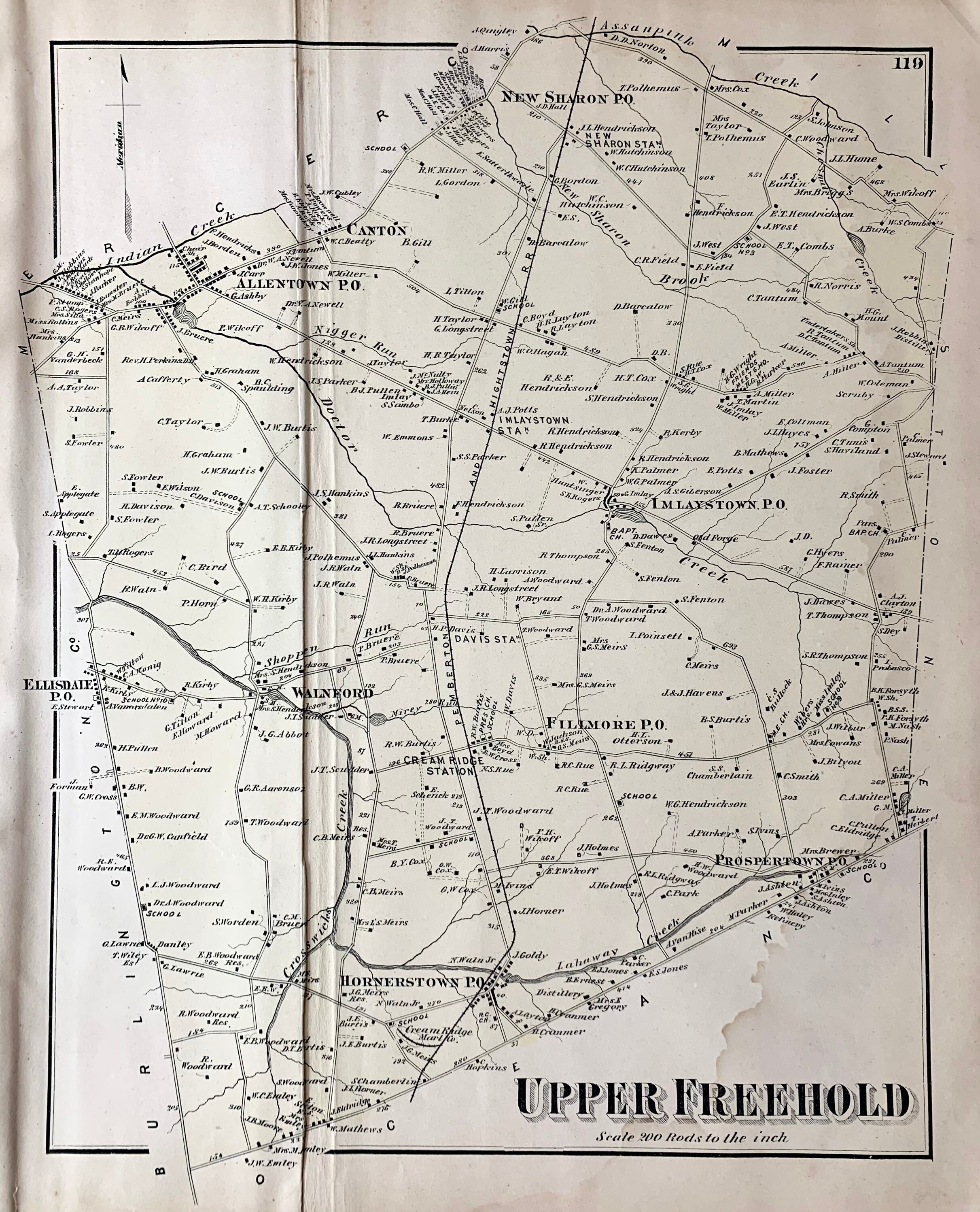 Upper Freehold Map, Original 1873 Monmouth County Atlas, New Jersey