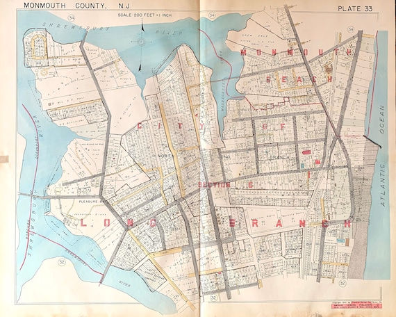 Long Branch New Jersey Map, Original 1941 Monmouth County Atlas, Monmouth  Beach, Pleasure Bay -  UK